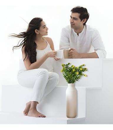 FLORERO JARRÓN DECORATIVO CERÁMICA ALTO MESA BLANCO JHN - 3