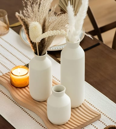 FLORERO JARRÓN DECORATIVO CERÁMICA ALTO MESA BLANCO JHN - 6