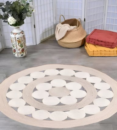 ALFOMBRA YUTE BICOLOR CÍRCULOS CALADA DECORATIVA JHN - 2