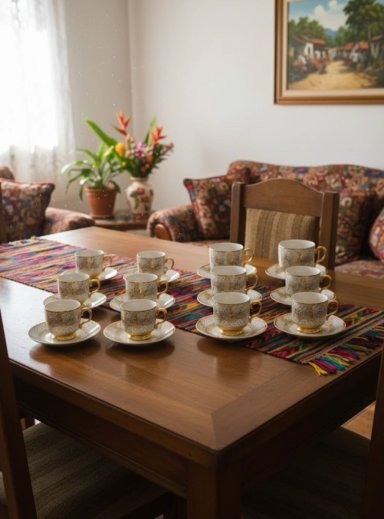 JUEGO VAJILLA TAZAS PLATILLOS ADORNO MESA ESTILO CLASICO JHN - 9