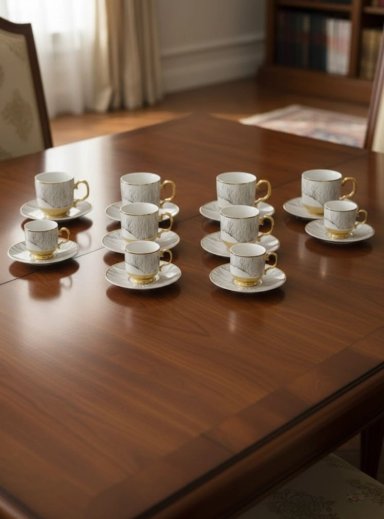 JUEGO VAJILLA TAZAS PLATILLOS DISEÑO ARTISTICO MESA JHN - 2