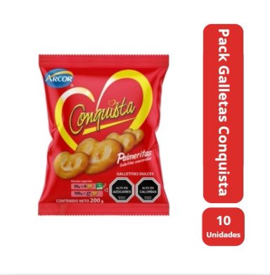 PACK 10  ARCOR GALLETAS CONQUISTA PALMERITAS 200 GRAMOS - 1