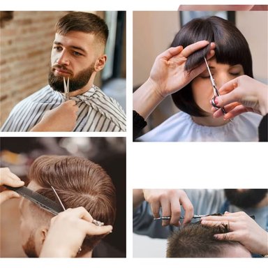 KIT DE 2 TIJERA RECTA FILO NAVAJA + ENTRESACADORA PELUQUERIA BARBERIA NEGRO CON DORADO - 4