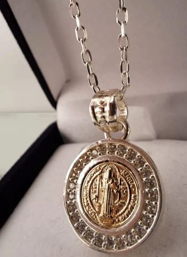 COLGANTE MEDALLA SAN BENITO CON CIRCONES EN PLATA ITALIANA 925 CON CADENA - 2