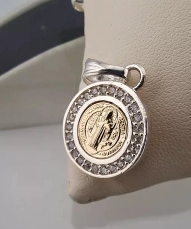COLGANTE MEDALLA SAN BENITO CON CIRCONES EN PLATA ITALIANA 925 CON CADENA - 3