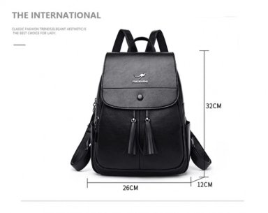 MOCHILA URBANA  CUERO MUJER 15L COLOR NEGRO DISEÑO DE ESPIGA DE FLOR - 2