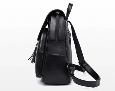 MOCHILA URBANA  CUERO MUJER 15L COLOR NEGRO DISEÑO DE ESPIGA DE FLOR - 3