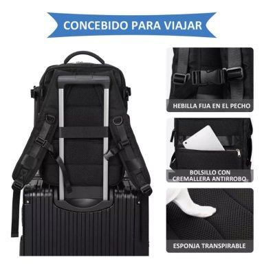 MOCHILA VIAJE GENE RICA LARGE TRAVEL BACKPACK COLOR NEGRO DISEÑO LISO 40L - 4