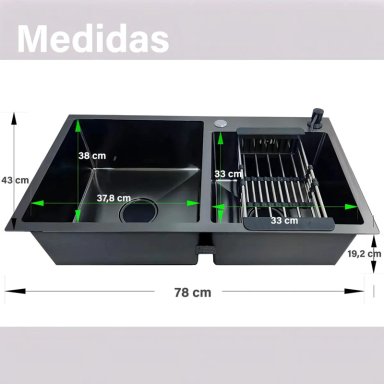 LAVAPLATOS 78X43CM CON LLAVE 2 MODOS ACCESORIOS - 3
