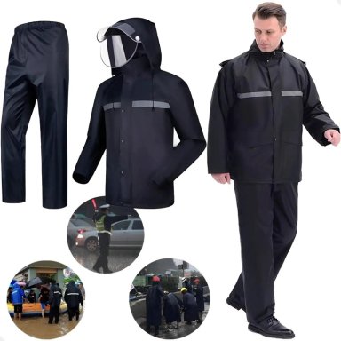 IMPERMEABLE PARA MOTOCICLISTA NEGRO CON REFLECTANTES - 1