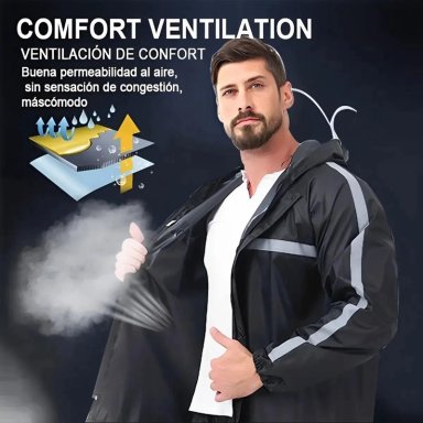 IMPERMEABLE PARA MOTOCICLISTA NEGRO CON REFLECTANTES - 4