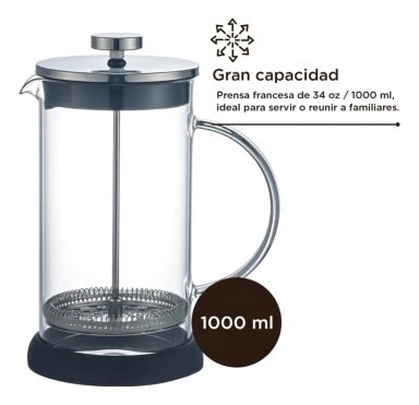 CAFETERA FRANCESA 1L VIDRIO Y FILTRO INOXIDABLE - 3
