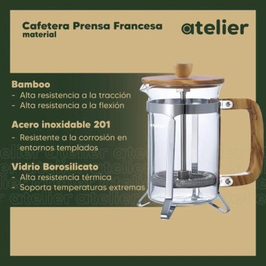 CAFETERA FRANCESA 800ML PRENSA FRANCESA VIDRIO - 3