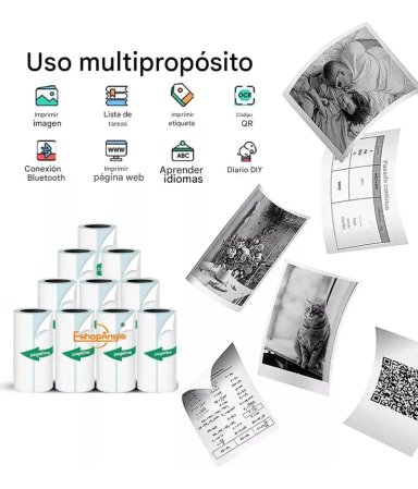 IMPRESORA MINI BLUETOOTH CON 10 ROLLOS ADHESIVOS ROSA - 4