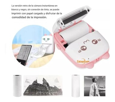 IMPRESORA MINI BLUETOOTH CON 10 ROLLOS ADHESIVOS ROSA - 5