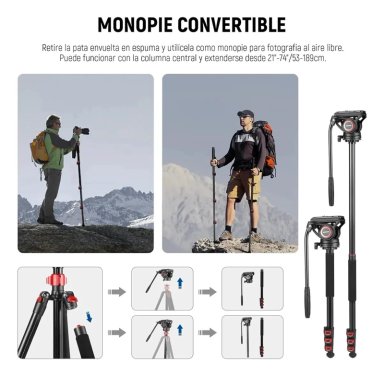TRIPODE MONOPIE PROFESIONAL PARA CAMARA 181CM - 5