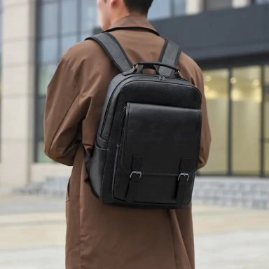 MOCHILA DE CUERO IMPERMEABLE LISA - 3