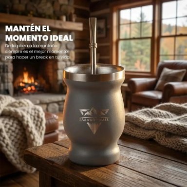 VASO MATERO 240 ML CON BOMBILLA ACERO INOXIDABLE GRIS - 3
