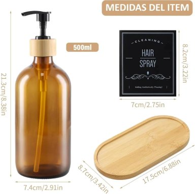 SET DISPENSADOR DE JABON AMBAR 500 ML CON BANDEJA - 4