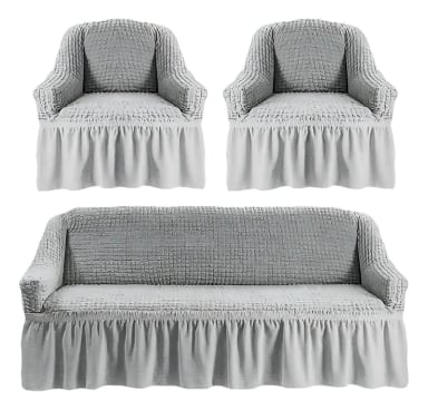 FUNDA PARA JUEGO DE SILLONES 3+1+1 DE ALGODON GRIS CLARO - 1
