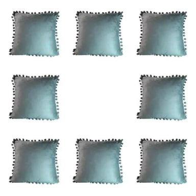 PACK 8 COJINES DECORATIVOS 45X45 CM CON POMPONES - 1