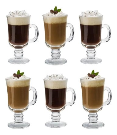 SET DE 6 TAZAS DE VIDRIO PARA CAFE  CAPUCHINO 250ML - 4