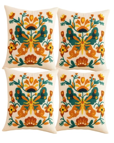 PACK DE 4 FUNDAS DE COJIN BORDADAS 45X45 BEIGE 02 - 1