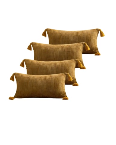 PACK DE 4 FUNDAS DE COJIN CHENILLE CON BORLAS 30X50 AMARILLO - 1