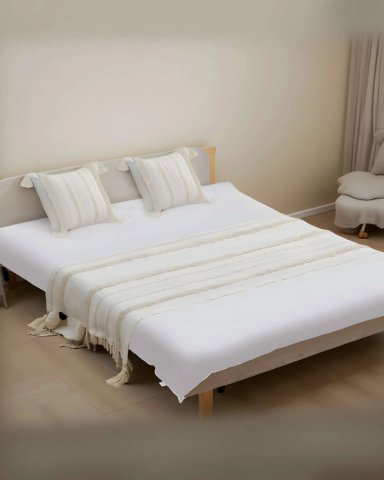 SET DE PIECERA BORDADA CON DOS FUNDAS MODELO BOHO BEIGE 07 - 3