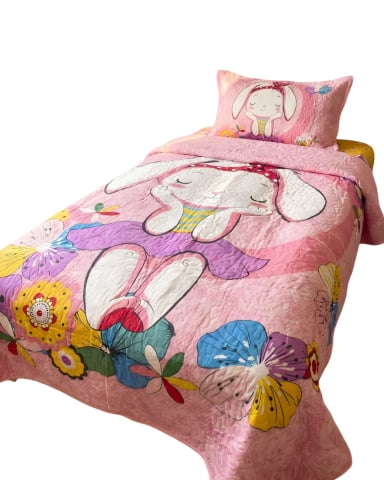 QUILT CUBRECAMA DE VERANO PLAZA Y MEDIA ROSA 04 - 1