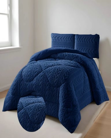 COBERTOR TEXTURIZADA DE INVIERNO DISEÑO 01 KING AZUL OSCURO - 4