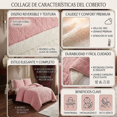 COBERTOR SHERPA TEXTURIZADO RY KING ROSADO - 2