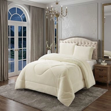 COBERTOR SHERPA PLUSH CS PLAZA Y MEDIA BLANCO INVIERNO - 1