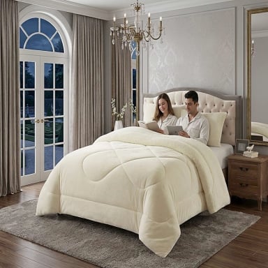 COBERTOR SHERPA PLUSH CS PLAZA Y MEDIA BLANCO INVIERNO - 3