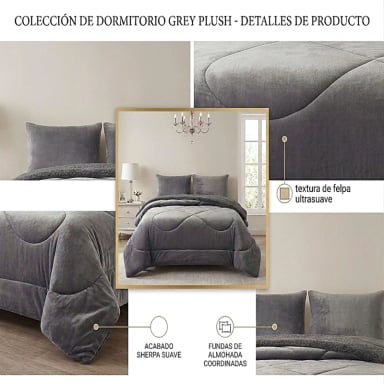 COBERTOR SHERPA PLUSH CS PLAZA Y MEDIA GRIS - 2