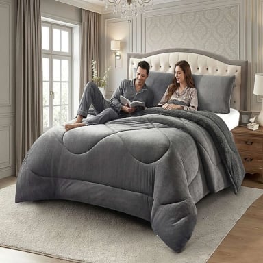 COBERTOR SHERPA PLUSH CS PLAZA Y MEDIA GRIS - 4