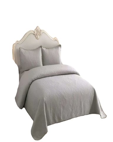 QUILT CUBRECAMA DE VERANO KING CON POMPON COLOR GRIS - 1