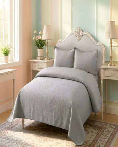 QUILT CUBRECAMA DE VERANO KING CON POMPON COLOR GRIS - 3