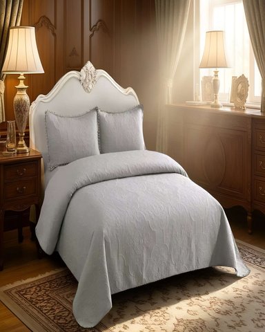 QUILT CUBRECAMA DE VERANO KING CON POMPON COLOR GRIS - 4