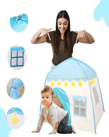 CARPA CON FORMA DE CASA PARA NIÑO CELESTE - 4