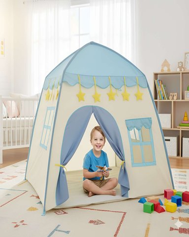 CARPA CON FORMA DE CASA PARA NIÑO CELESTE - 5