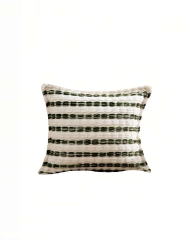 SET DE 2 FUNDAS DE COJIN 45CMX45CM  A RAYAS BEIGE CON VERDE - 2