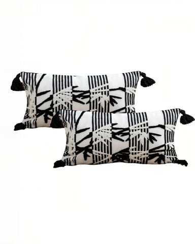 SET DE 2 FUNDAS DE COJIN 30CMX50CM  RECTANGULARES BLANCO CON NEGRO - 1
