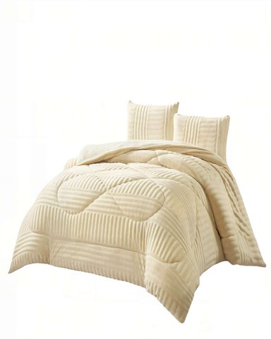 COBERTOR DE PELUDOS LECHE CON TEXTURA  KING COLOR BEIGE - 1