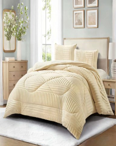 COBERTOR DE PELUDOS LECHE CON TEXTURA  KING COLOR BEIGE - 3