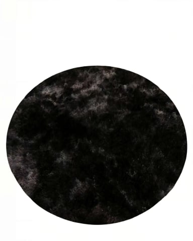 ALFOMBRA REDONDA DE TEXTURA PREMIUM  150CM X 150CM DECORATIVA COLOR NEGRO CON DETALLES EN BLANCO - 1