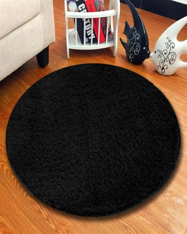 ALFOMBRA REDONDA DE TEXTURA PREMIUM  150CM X 150CM DECORATIVA COLOR NEGRO - 3