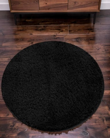 ALFOMBRA REDONDA DE TEXTURA PREMIUM  150CM X 150CM DECORATIVA COLOR NEGRO - 4