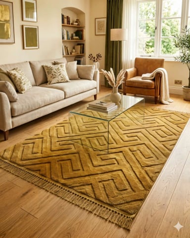 ALFOMBRA 180 X 200 JACQUARD DECORATIVA COLOR MOSTAZA - 4