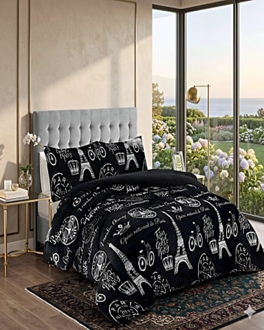 SET COBERTOR DE INVIERNO PLUSH 2 PLAZAS 230X250CM NEGRO 2 - 3